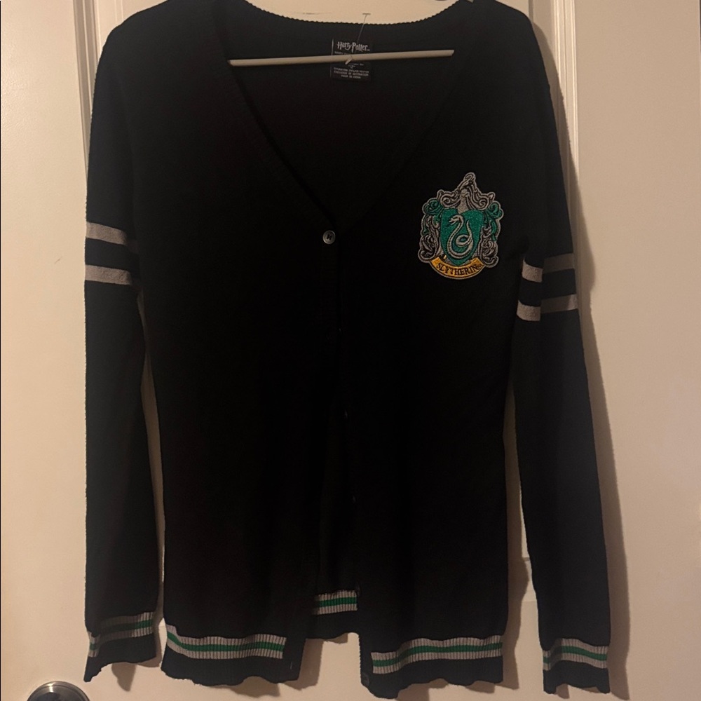Harry Potter Slytherin Cardigan Sweater Women M juniors black/green - Picture 7 of 7